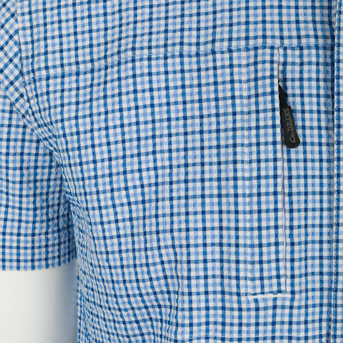 Classic Seersucker Grid Check Button-Down Short Sleeve Shirt