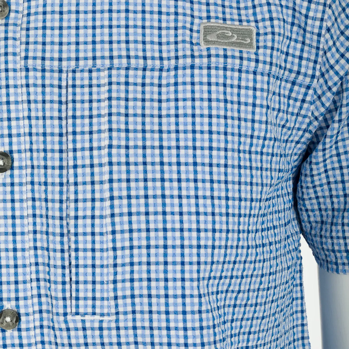 Classic Seersucker Grid Check Button-Down Short Sleeve Shirt