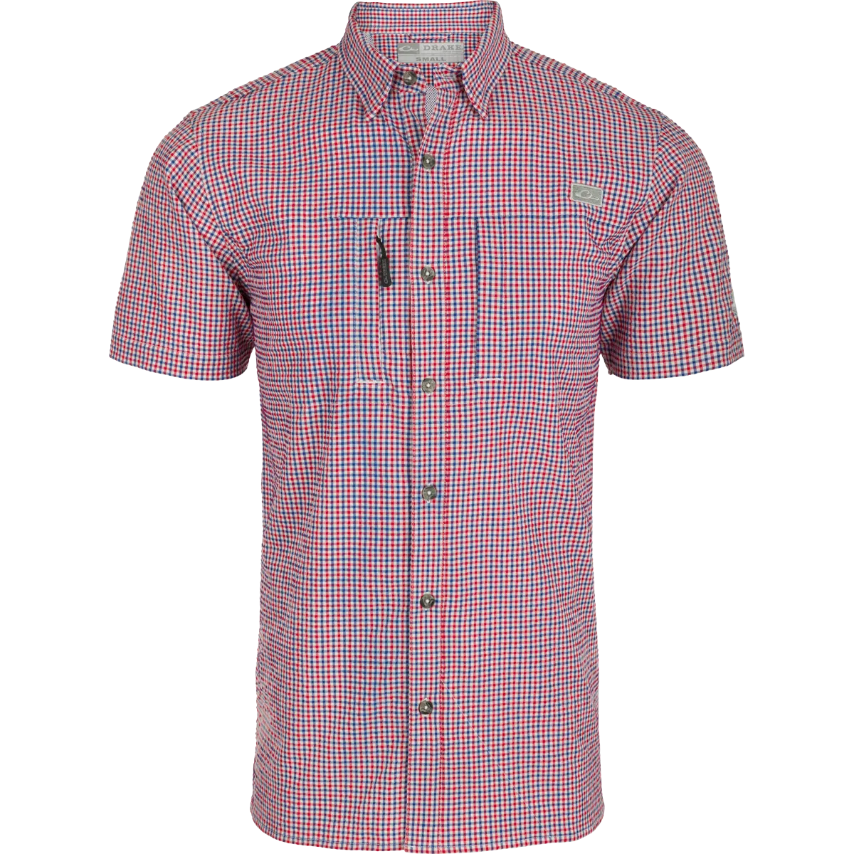 Classic Seersucker Grid Check Button-Down Short Sleeve Shirt