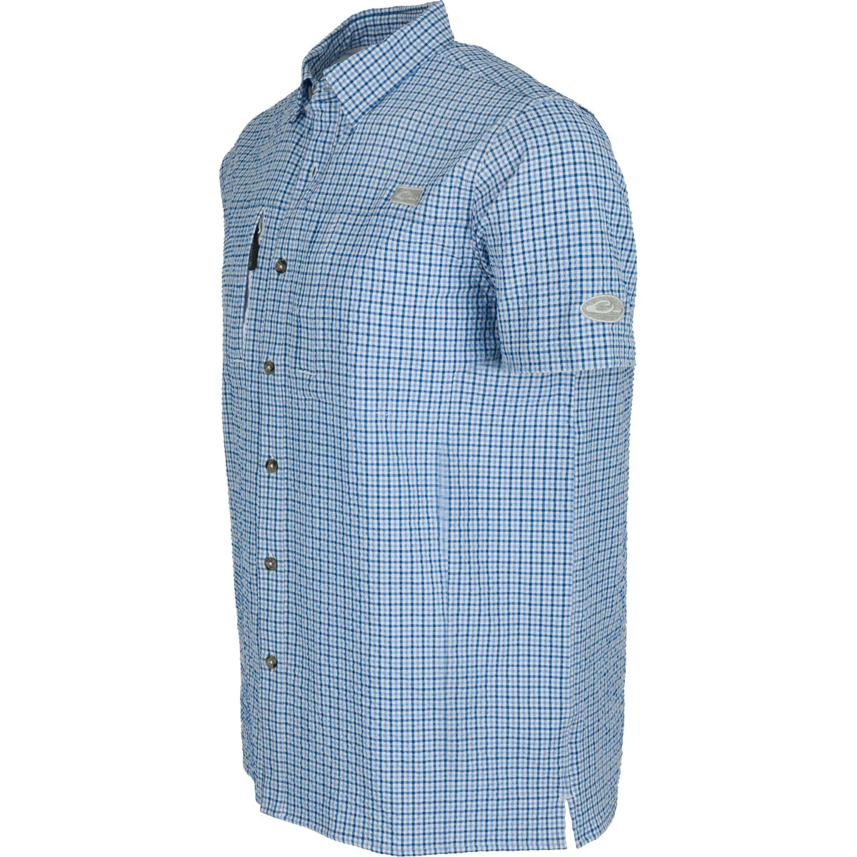 Classic Seersucker Grid Check Button-Down Short Sleeve Shirt