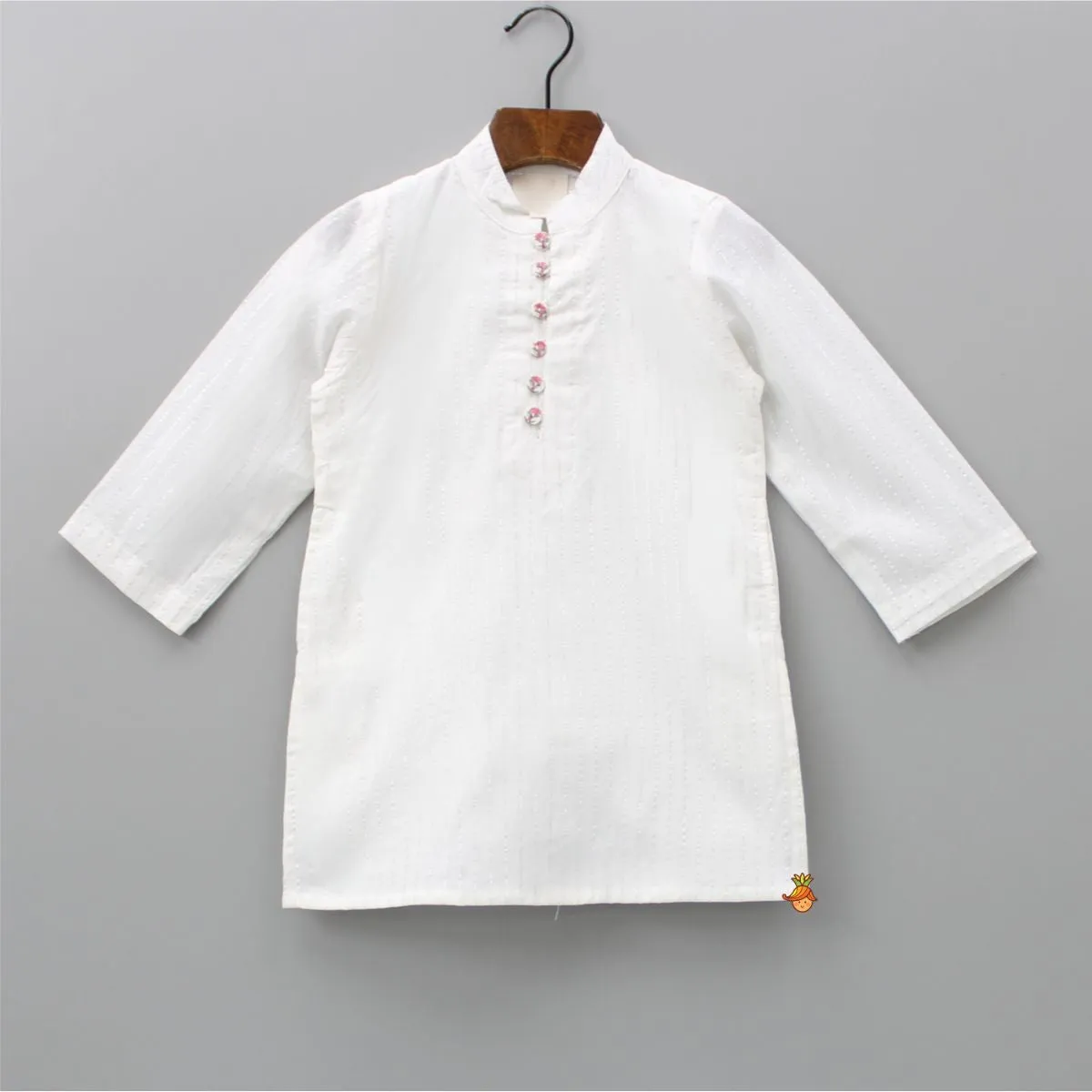 Cotton Lurex Striped White Kurta And Pyjama