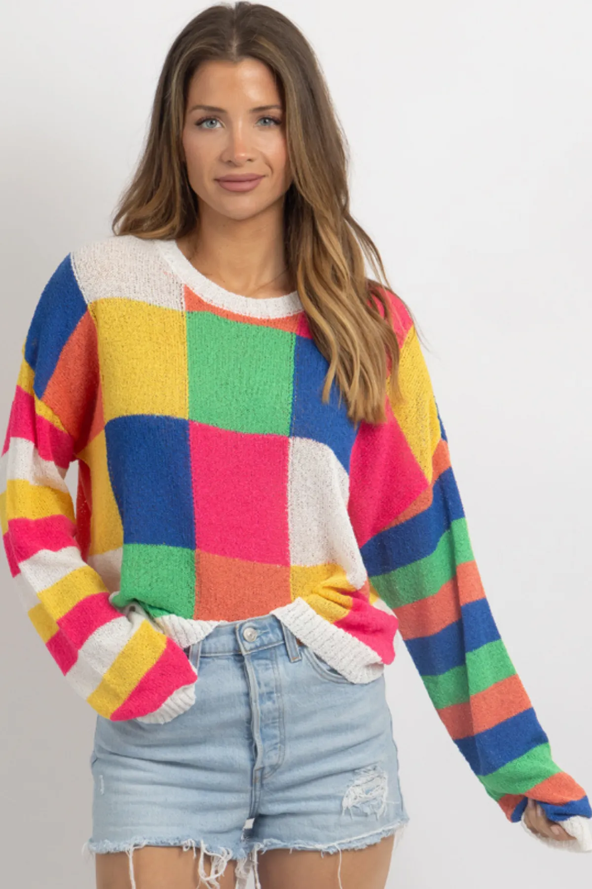 DANCE FLOOR MULTI-CHECK PULLOVER