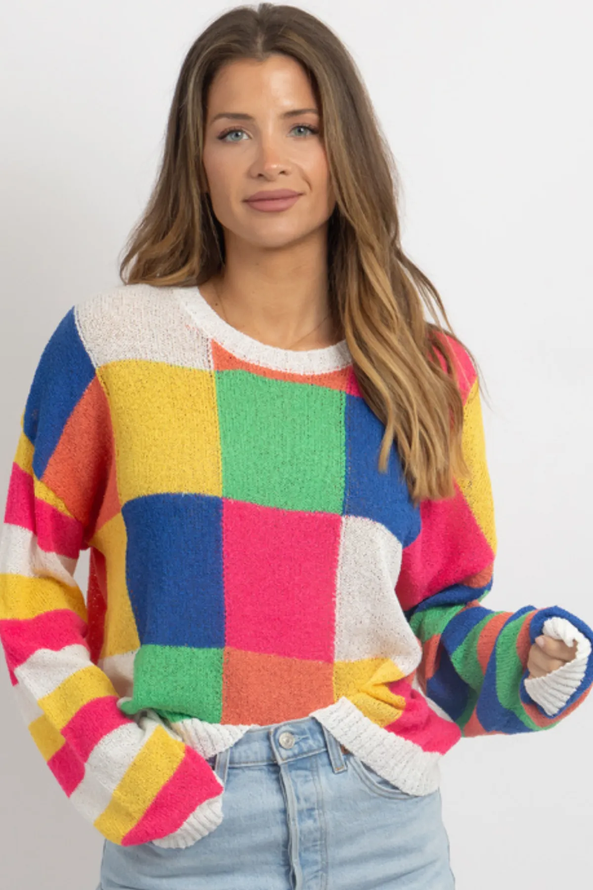 DANCE FLOOR MULTI-CHECK PULLOVER