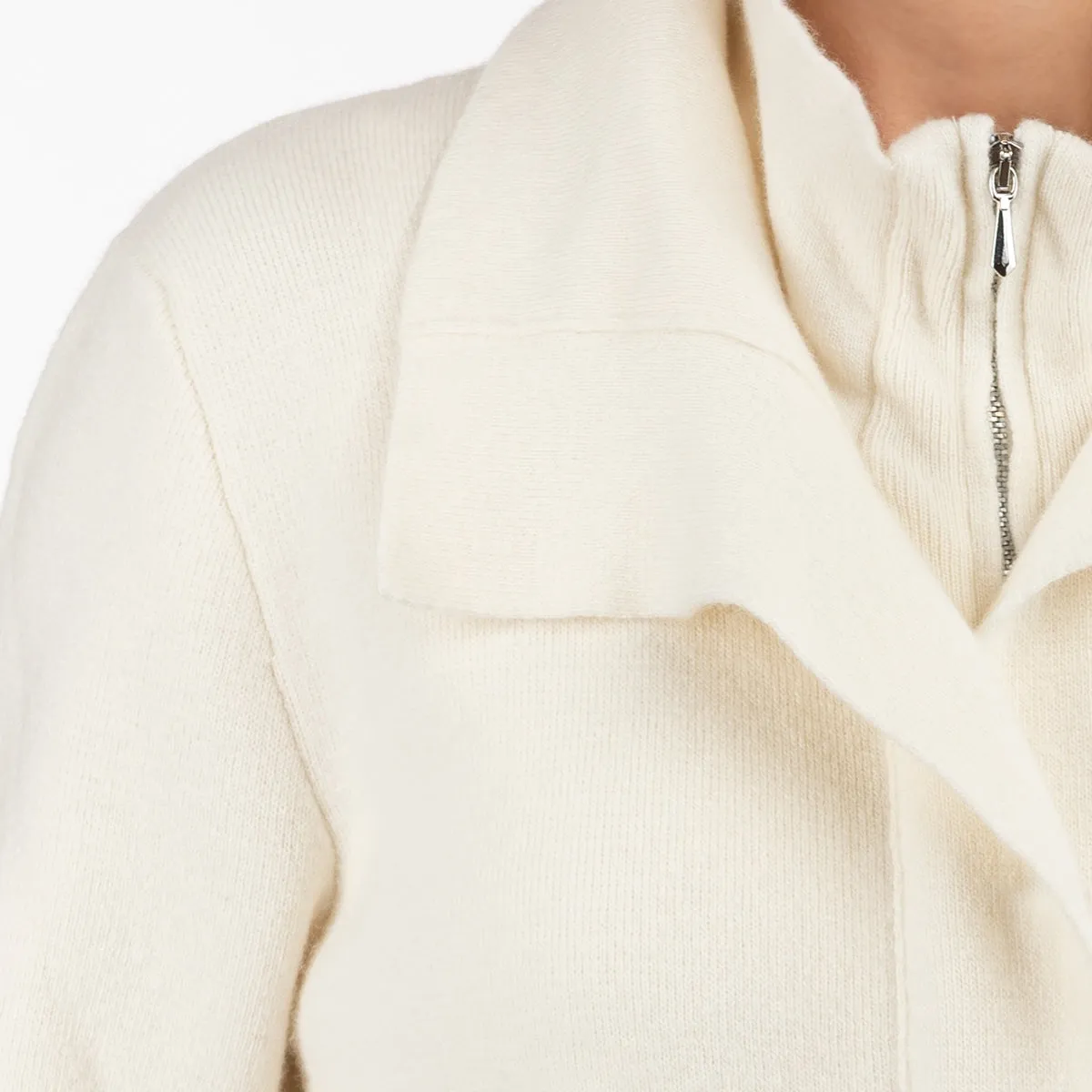 Double Collar Zip Front Cardigan in White