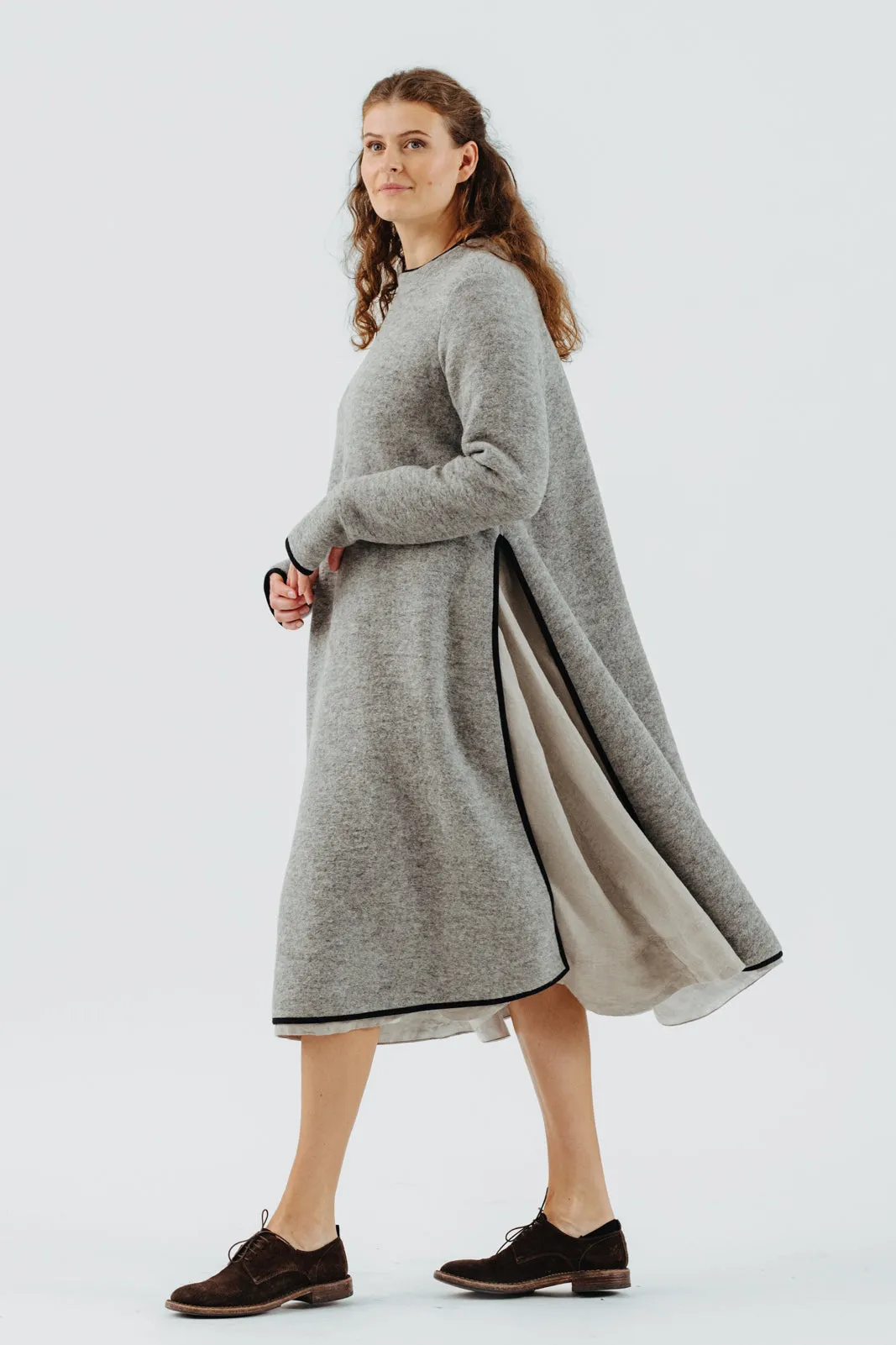 Double Slit Dress, Wool, Light Grey