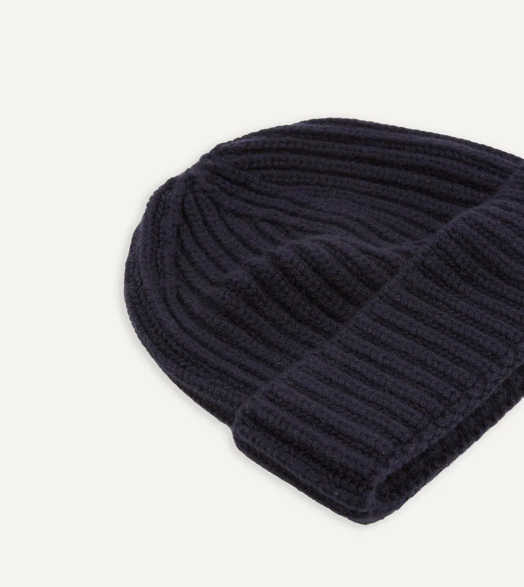 Drake's Cashmere Ribbed Knit Beanie / Navy