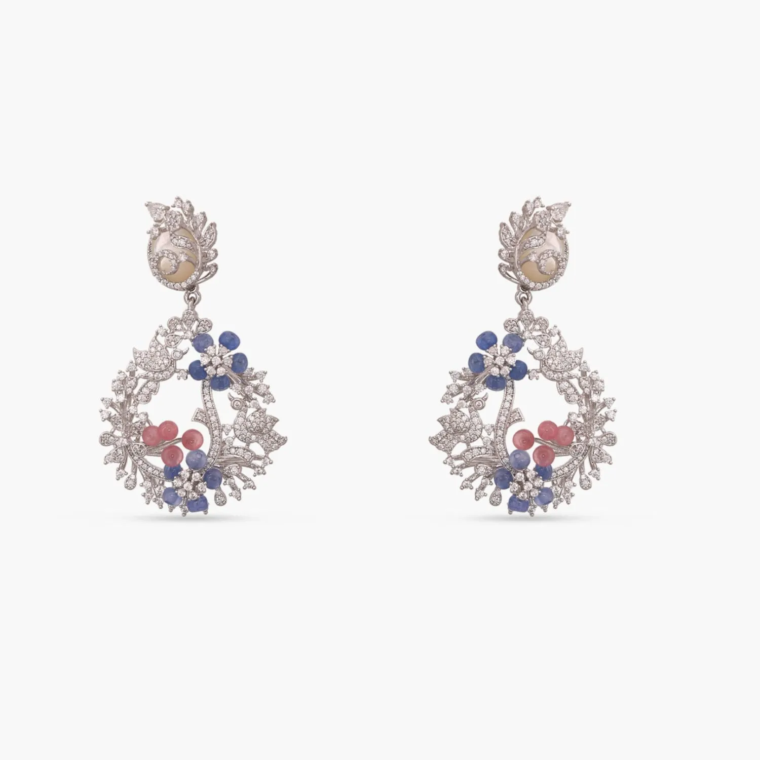 Floral Bouquet CZ Silver Statement Earrings