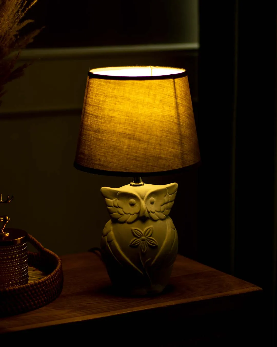 'Graceful Night' Owl Figurine Table Lamp - Grey