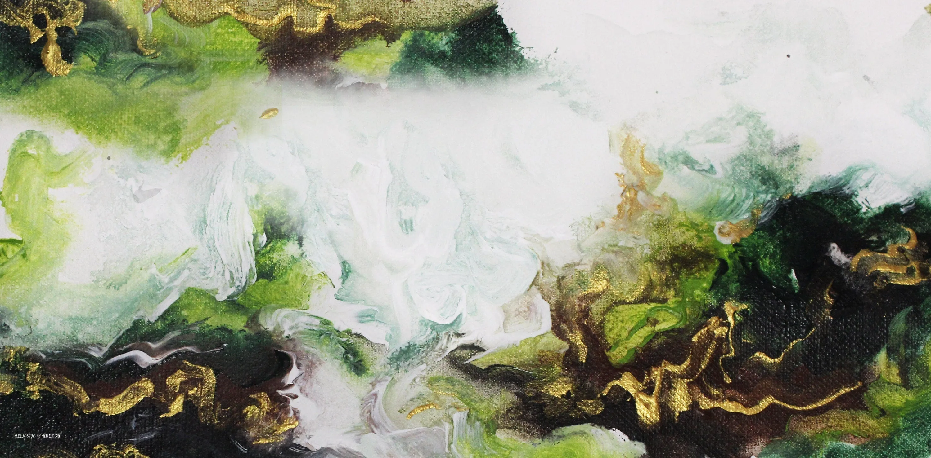 Green & gold fluid art painting made to order in a custom size