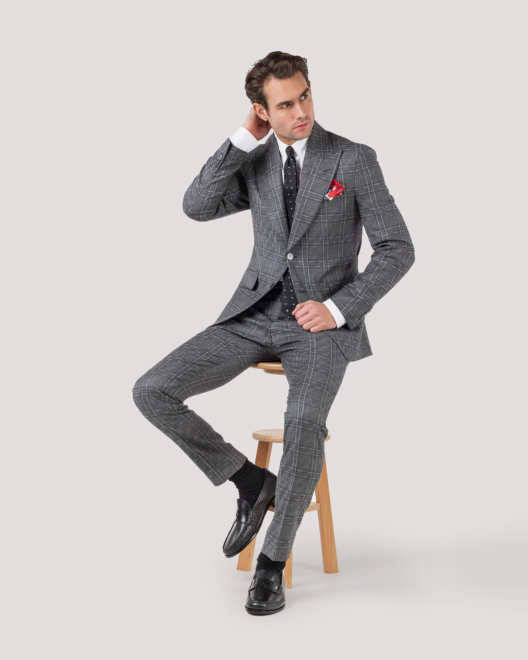 Grey Check Wool & Cashmere Ultra Peak Blazer