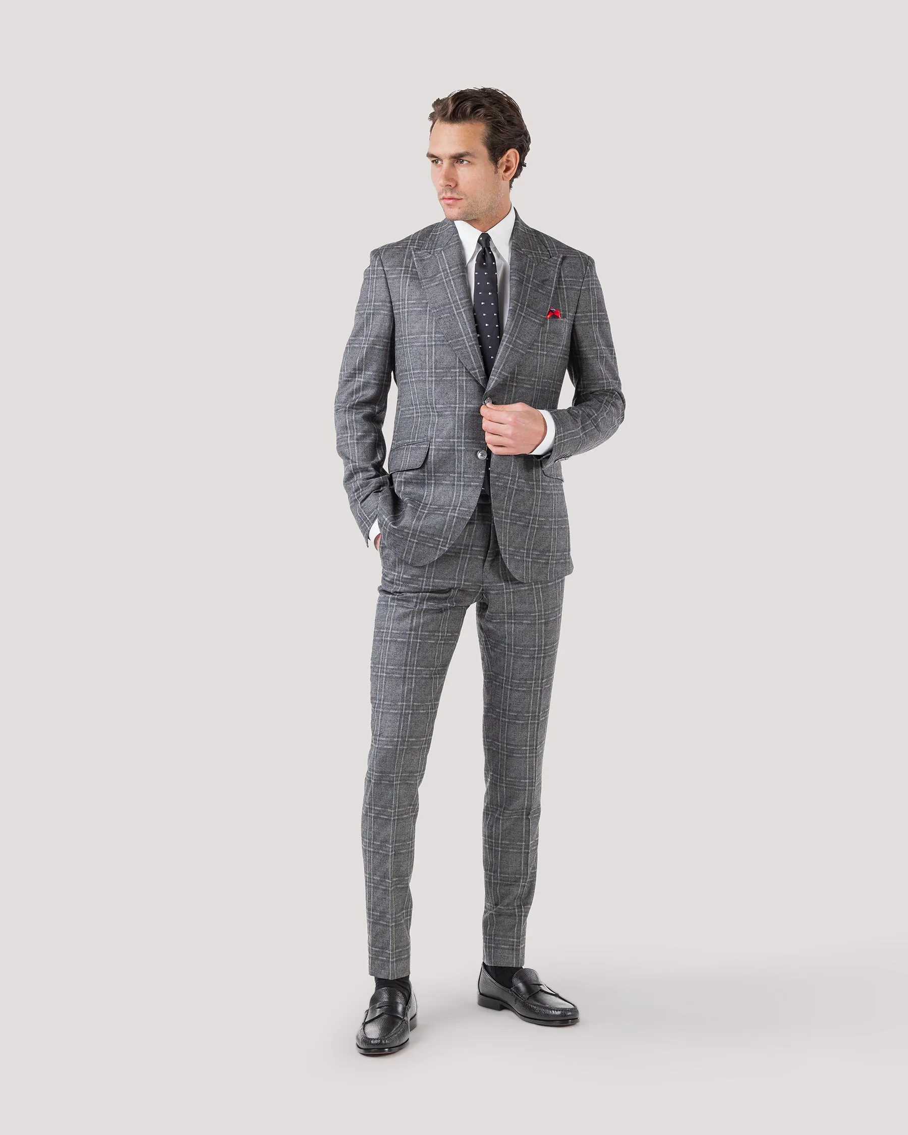 Grey Check Wool & Cashmere Ultra Peak Blazer