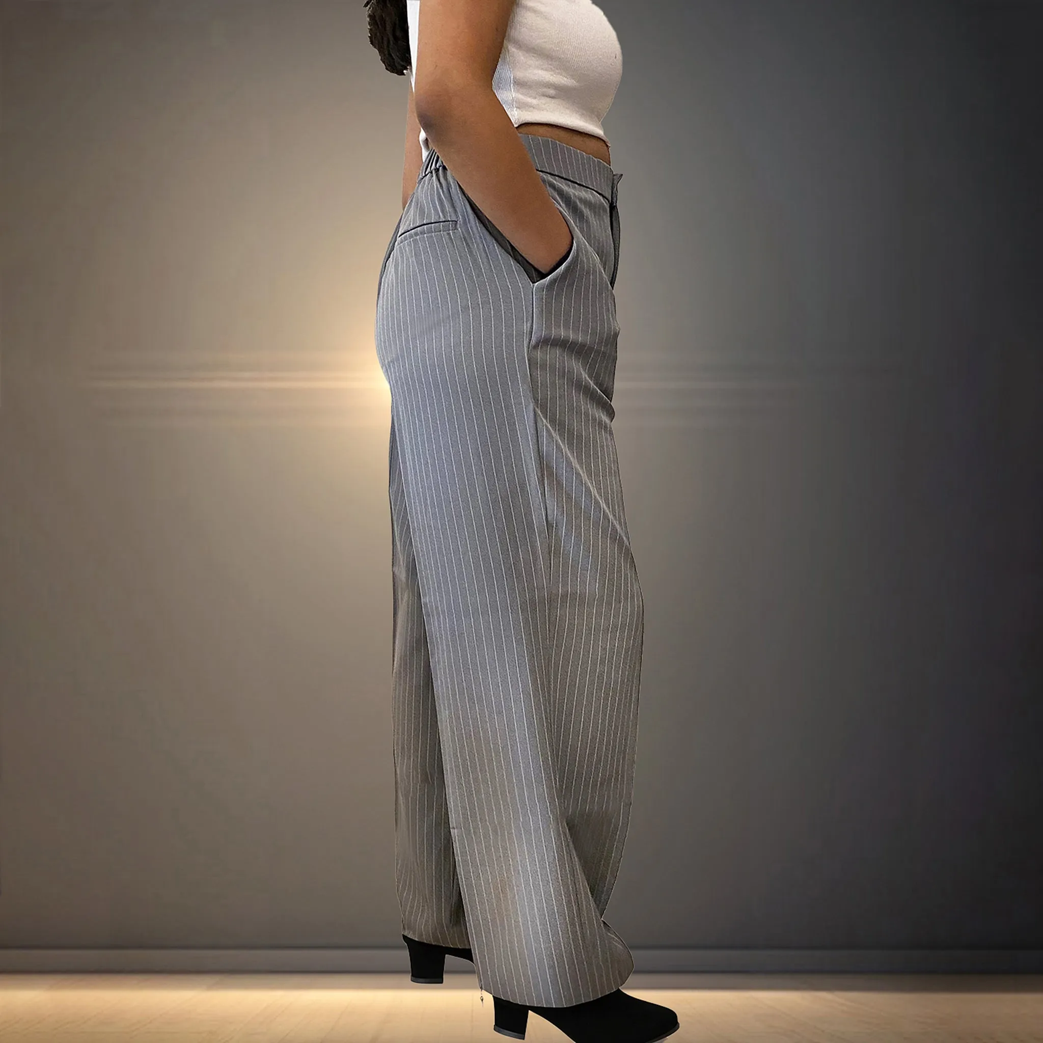 Grey Striped Korean Pants