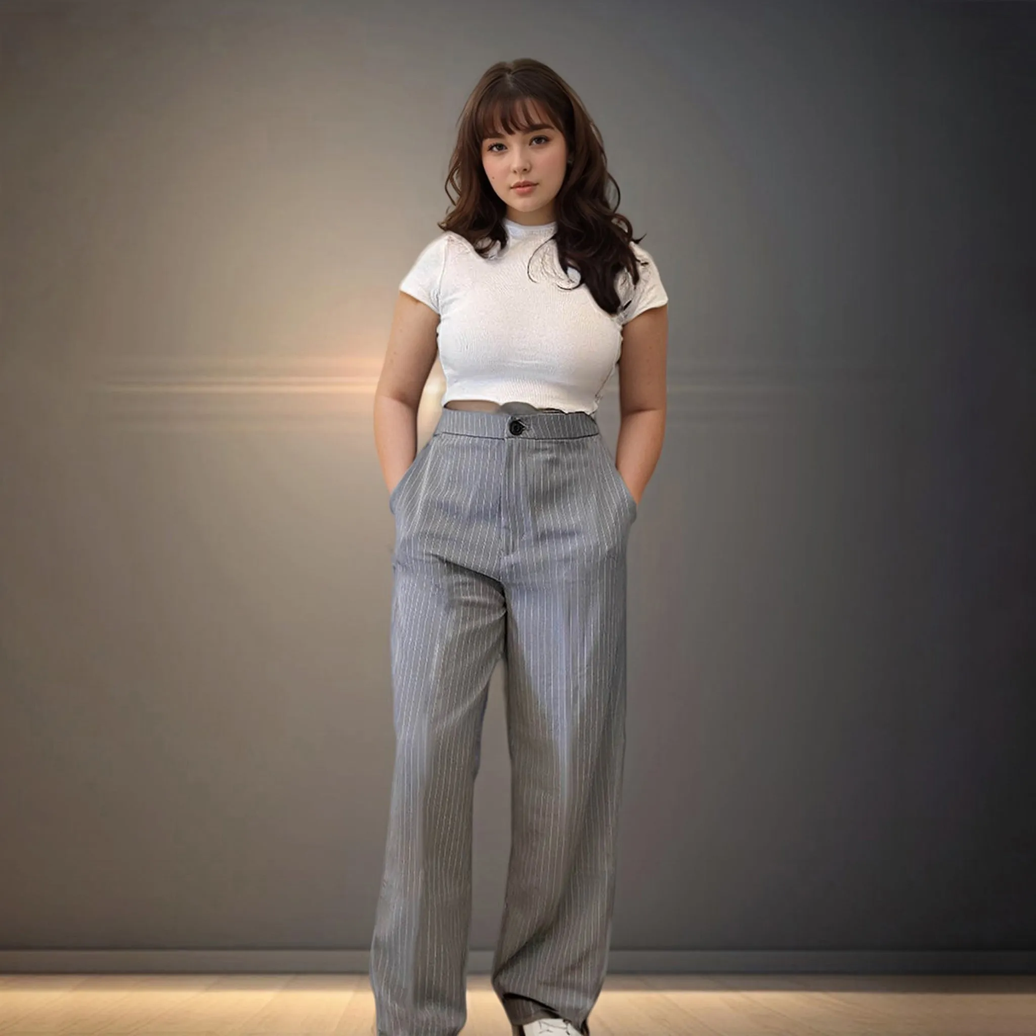 Grey Striped Korean Pants