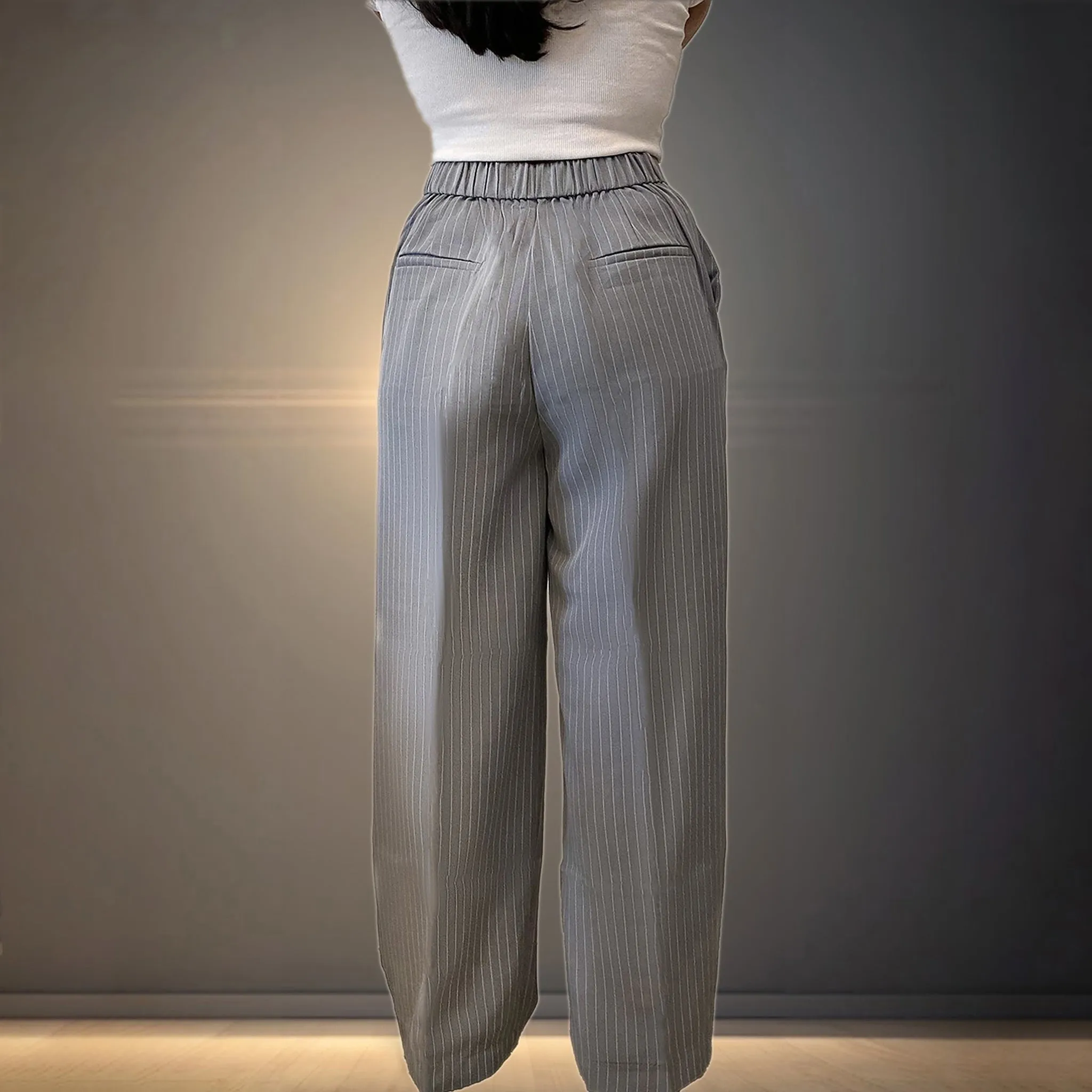 Grey Striped Korean Pants