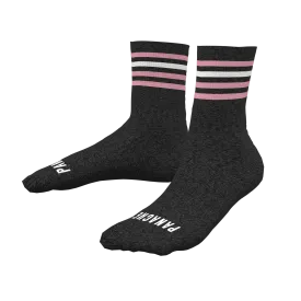 Growdy Merino Wool Socks - CHARCOAL with Pink/White stripes