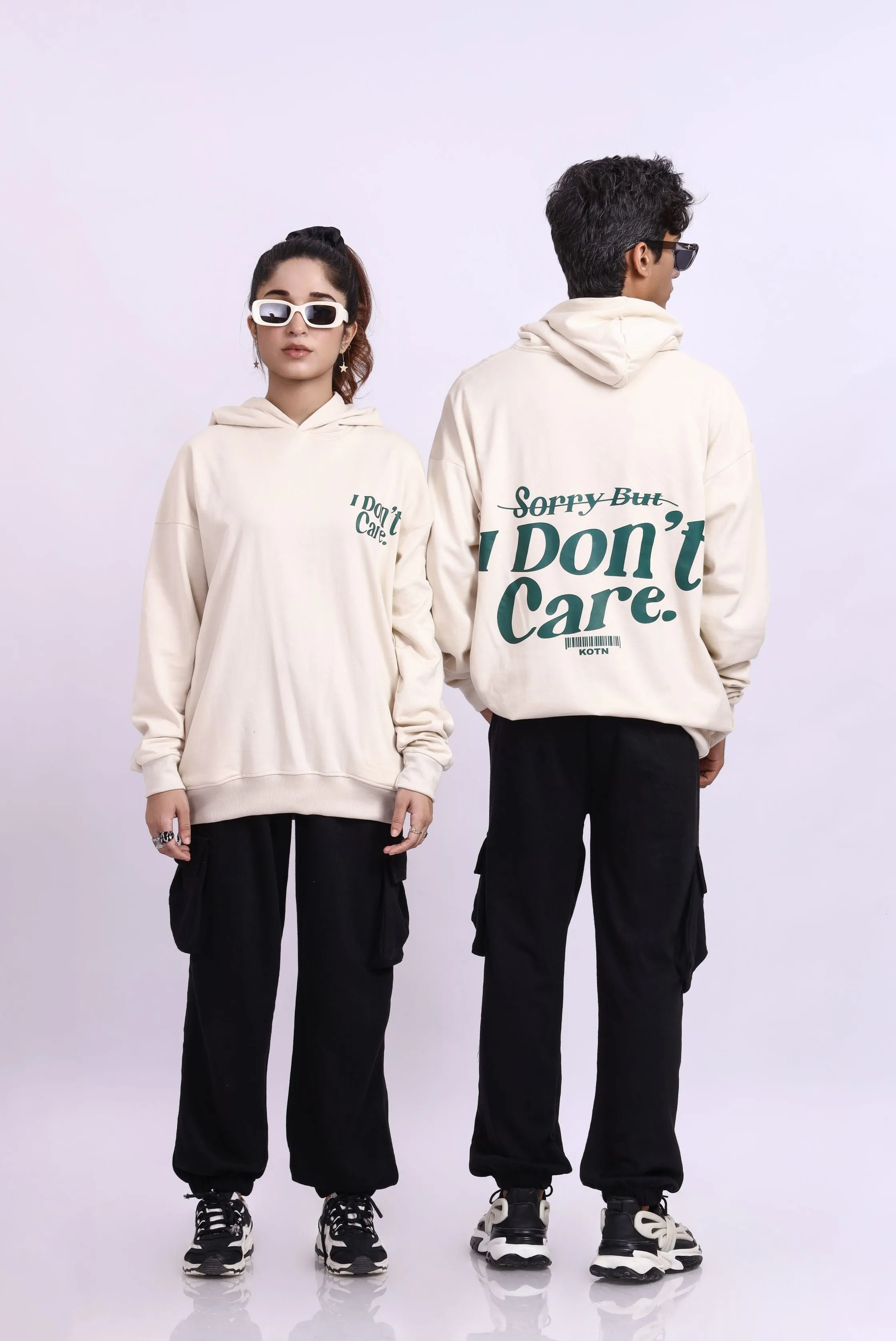 I Don’t Care Beige Oversized Hoodie