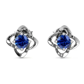 Infinity September Birthstone Sapphire Earrings, 18k White Gold Plated Silver Birthstone Earrings with Crystals