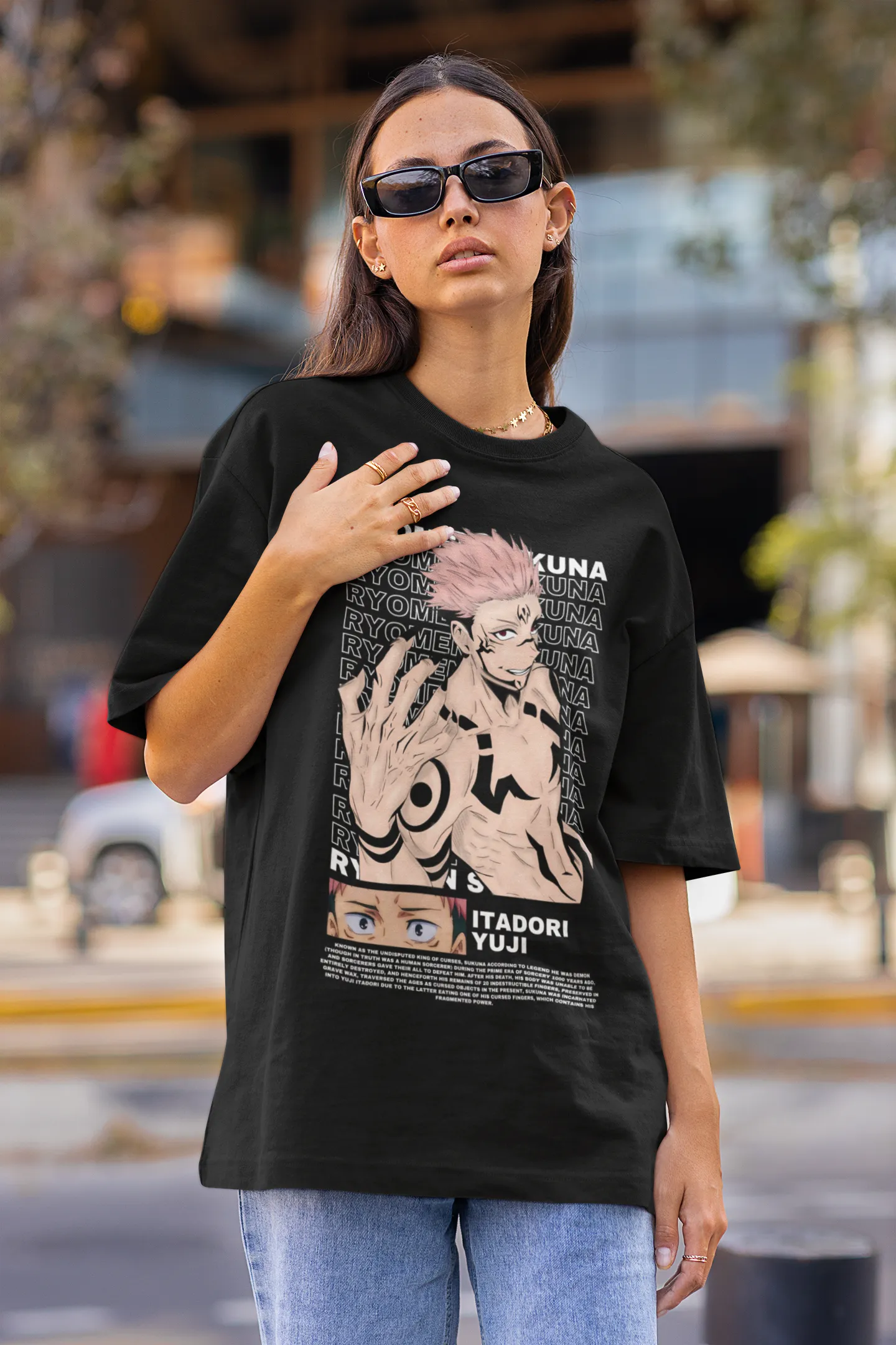 Jujutsu Kaisen: Ryomen Sakuna Unisex Black Oversized T-shirt (Front Side Printed)