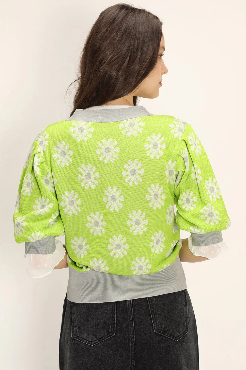 Kathleen Floral Puffed Cardigan