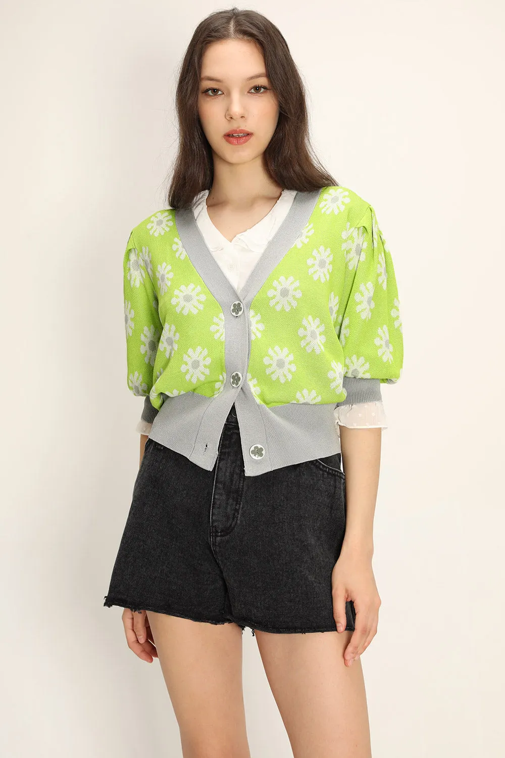 Kathleen Floral Puffed Cardigan