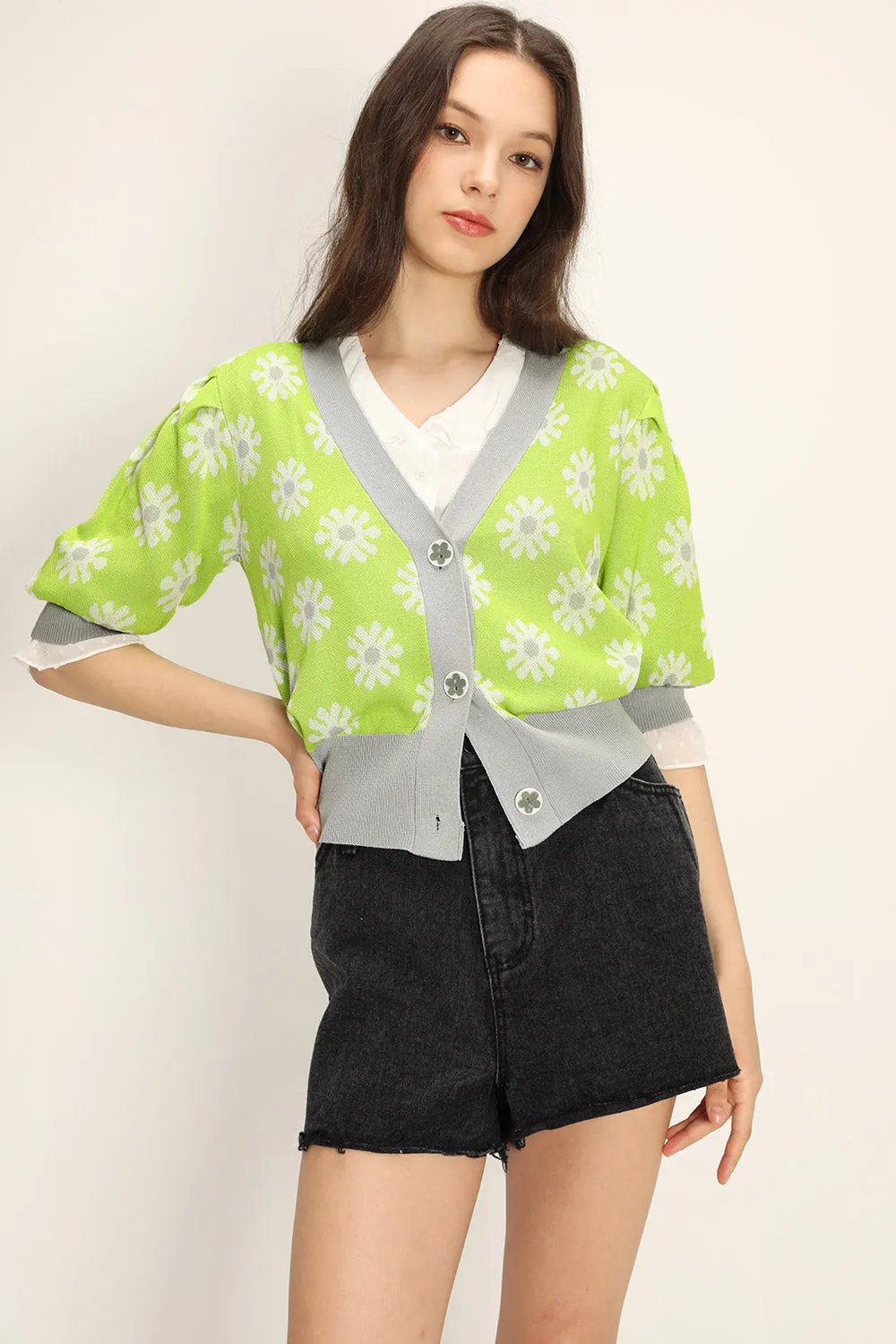 Kathleen Floral Puffed Cardigan