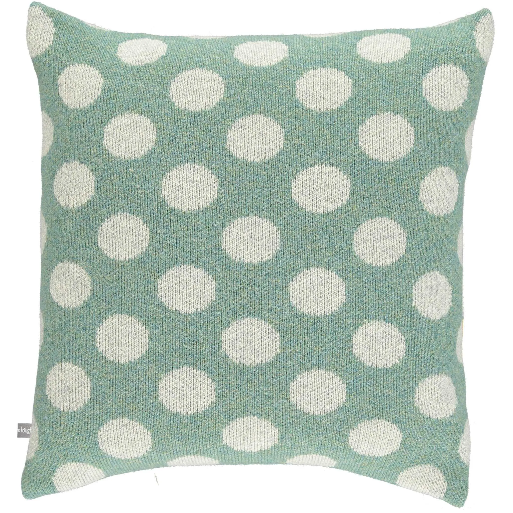 Knitted Lambswool Soft Green & Grey Big Spot Cushion