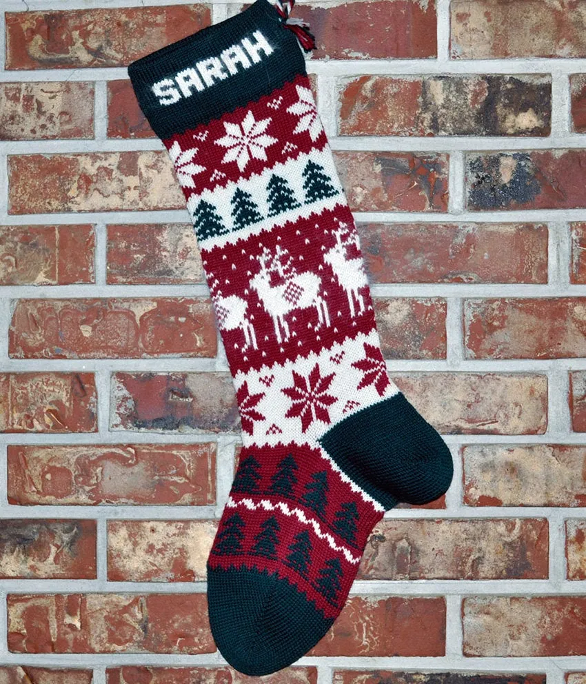 Large Personalizable Knit Wool Christmas Stocking - Angora Reindeer