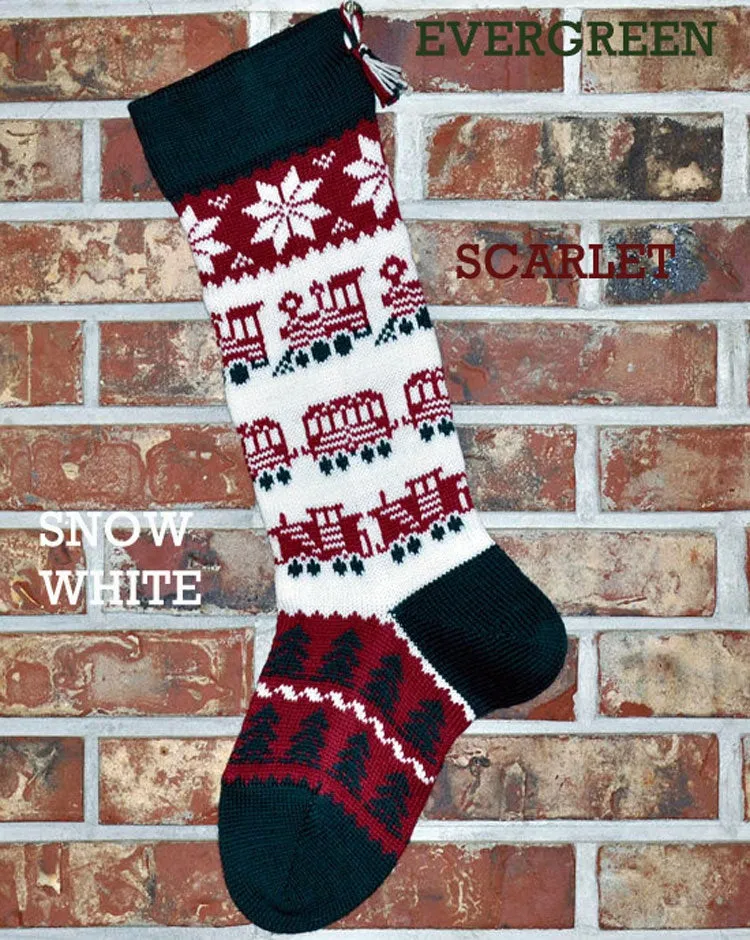 Large Personalizable Knit Wool Christmas Stocking - Trains