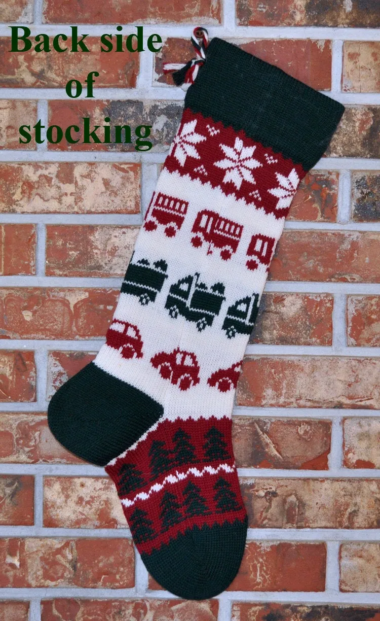 Large Personalizable Knit Wool Christmas Stocking - Trucks & Cars