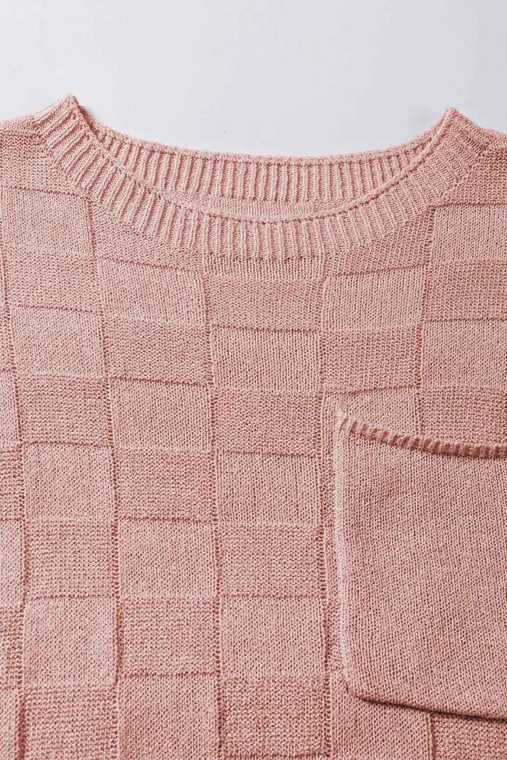 Lattice Textured Knit Short Sleeve Sweater