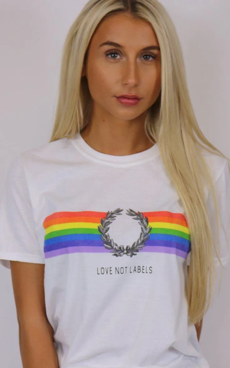 Love Not Labels Pride Rainbow Graphic White T-Shirt