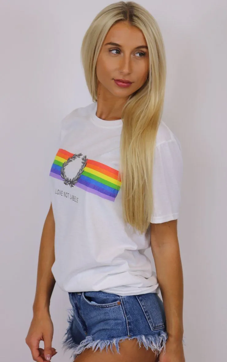 Love Not Labels Pride Rainbow Graphic White T-Shirt