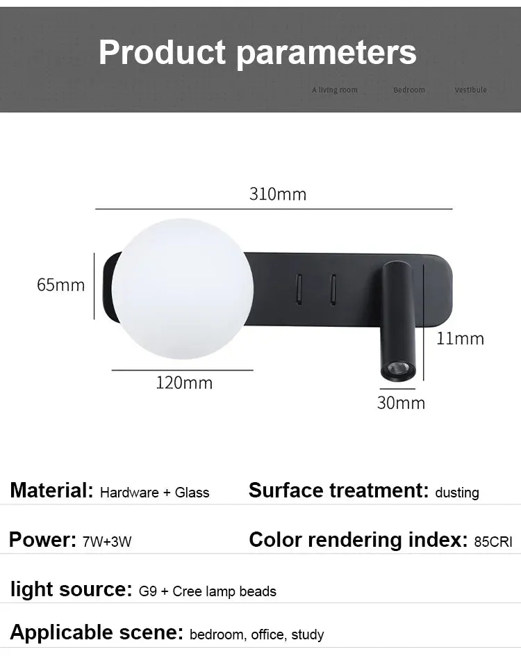 Makmek Modern Rotatable light head LED Reading Wall Lamp