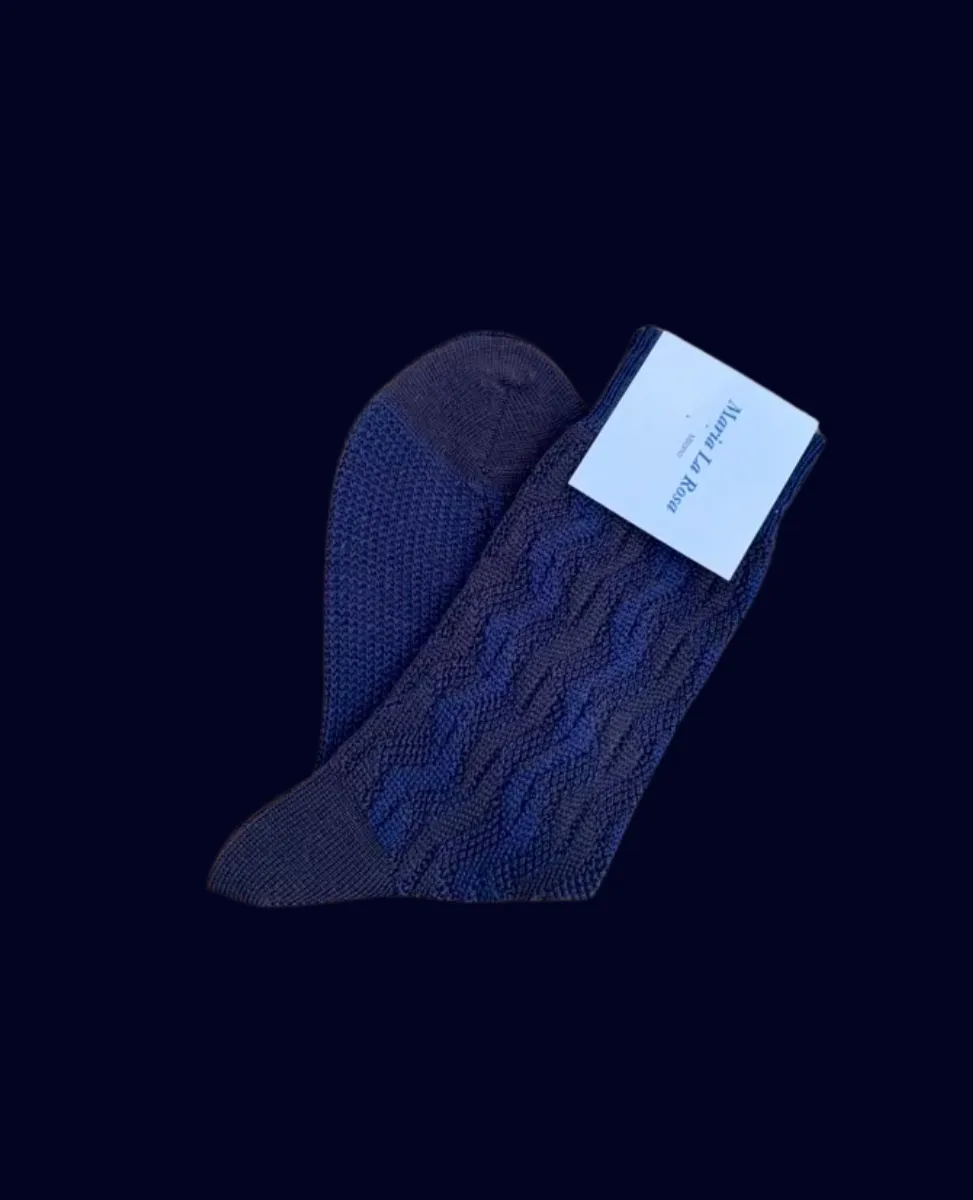 Maria La Rosa Navy Wool Textured Socks