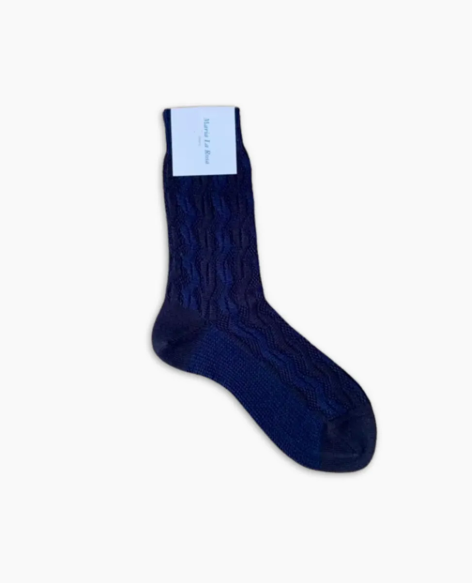 Maria La Rosa Navy Wool Textured Socks