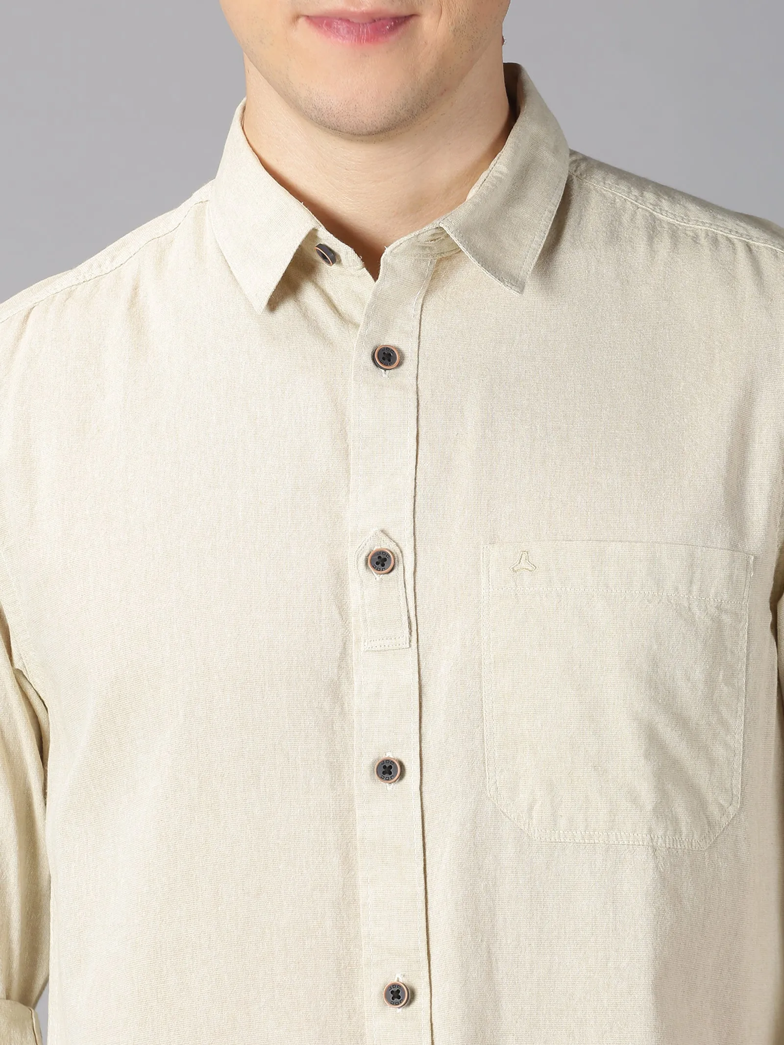 MEN'S BEIGE SOLID SLIM FIT SHIRT