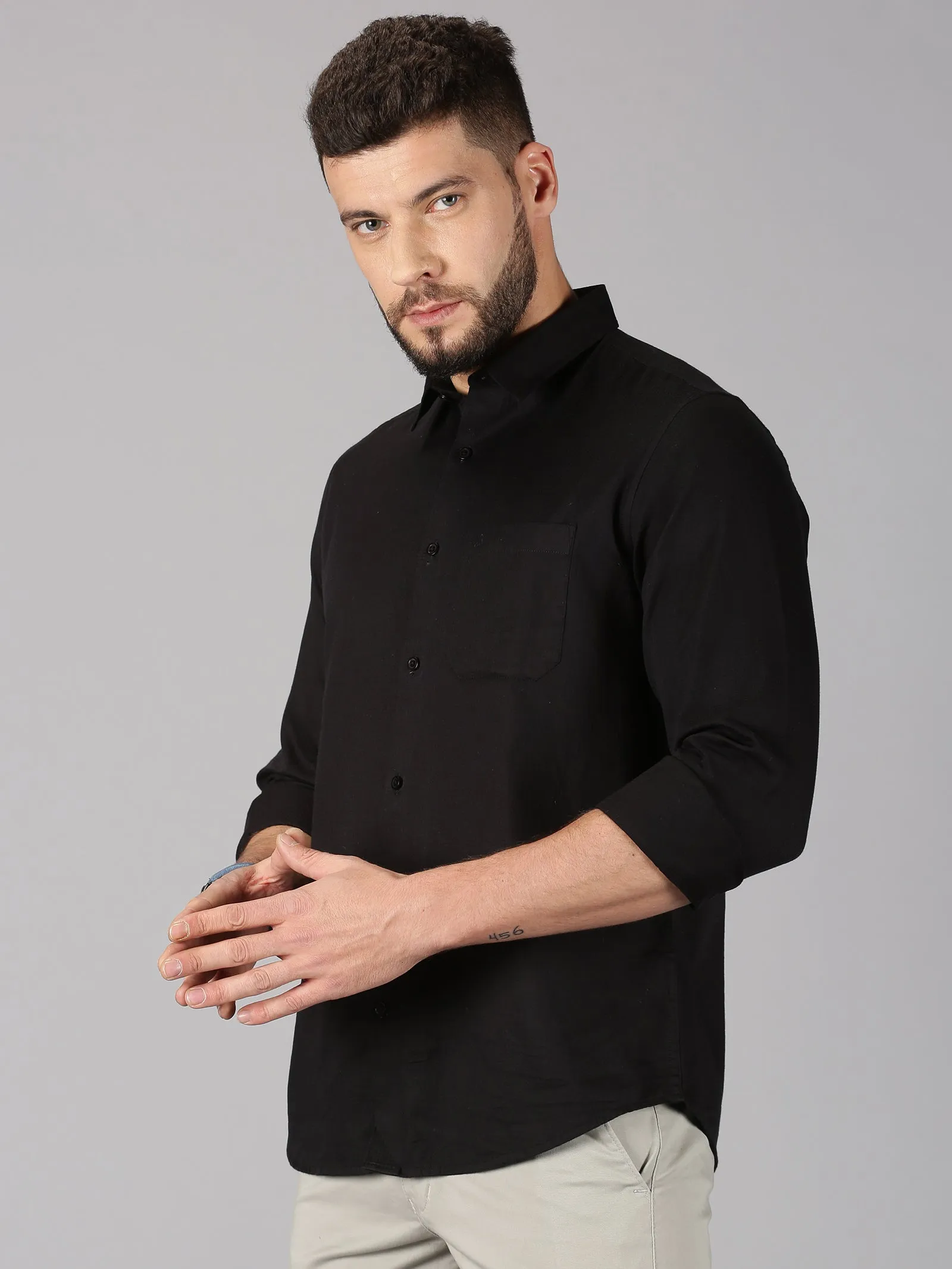 MEN'S BLACK DOBBY SLIM FIT SHIRT