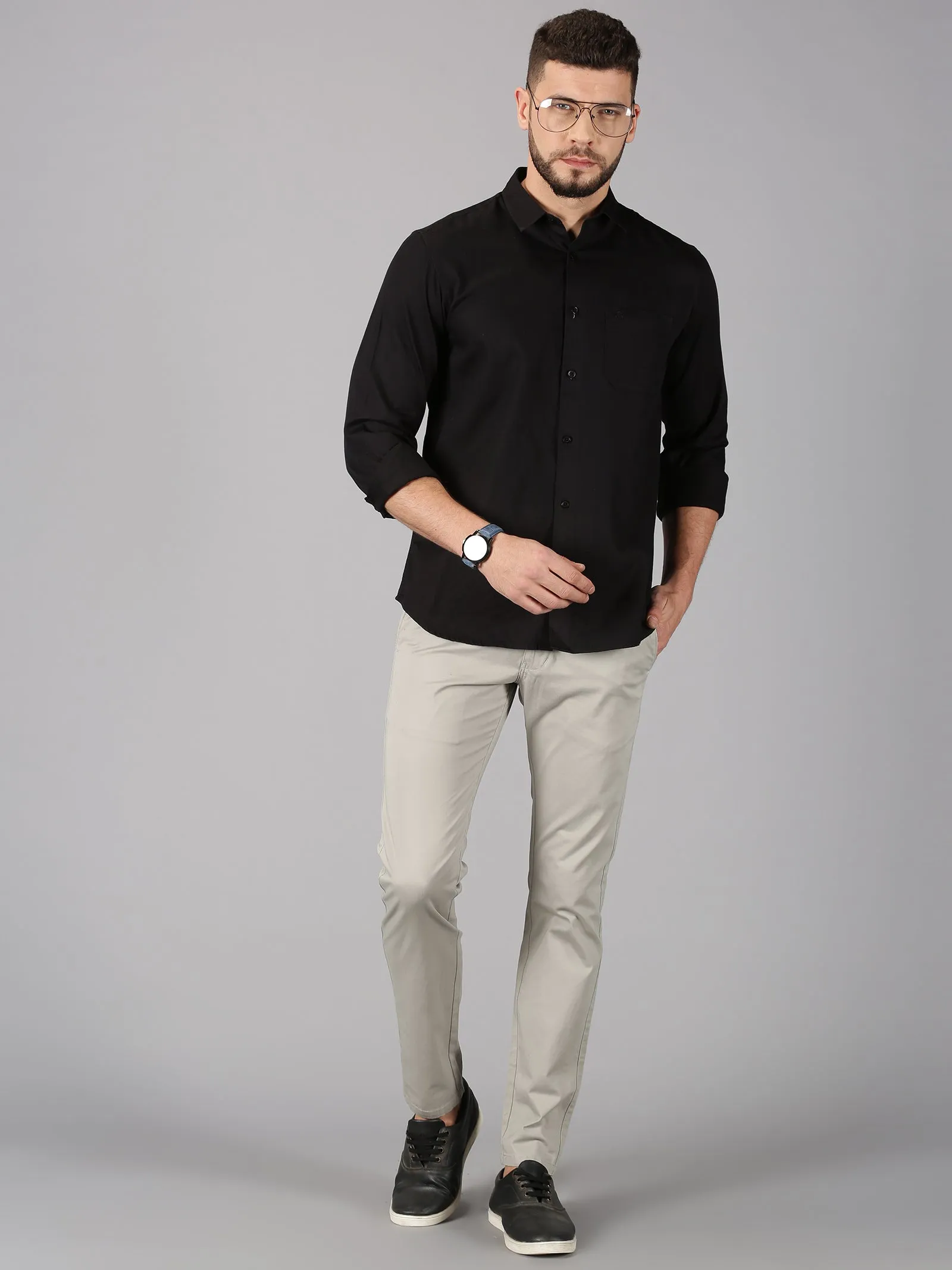 MEN'S BLACK DOBBY SLIM FIT SHIRT