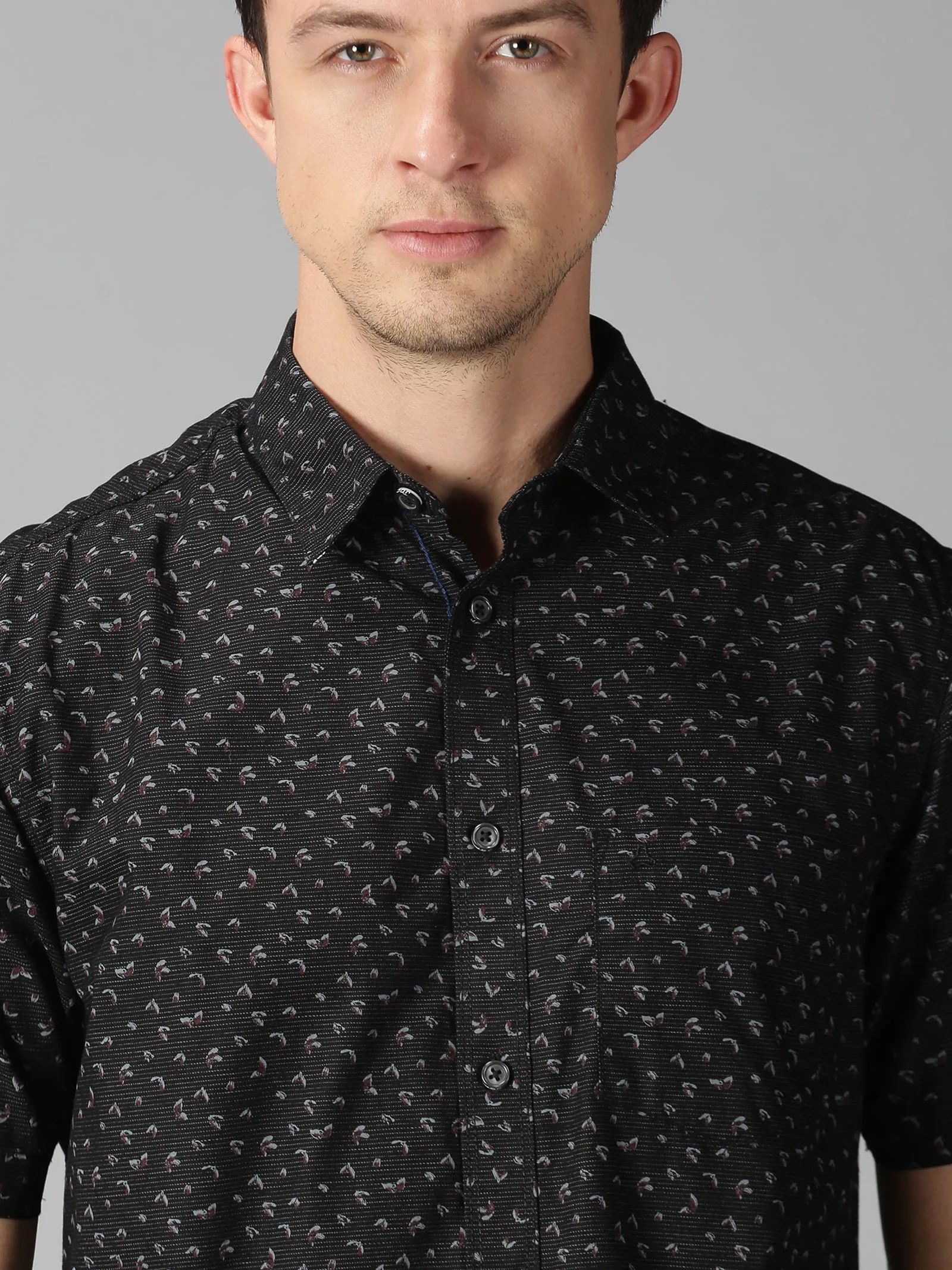 MEN'S BLACK PRINT SLIM FIT SHIRT