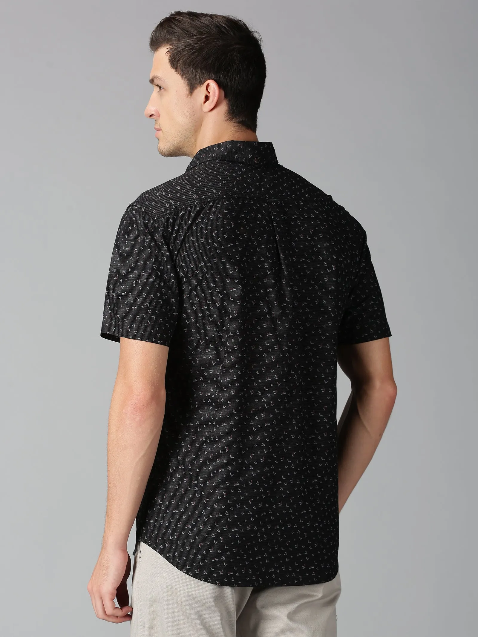 MEN'S BLACK PRINT SLIM FIT SHIRT