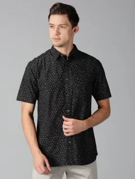 MEN'S BLACK PRINT SLIM FIT SHIRT