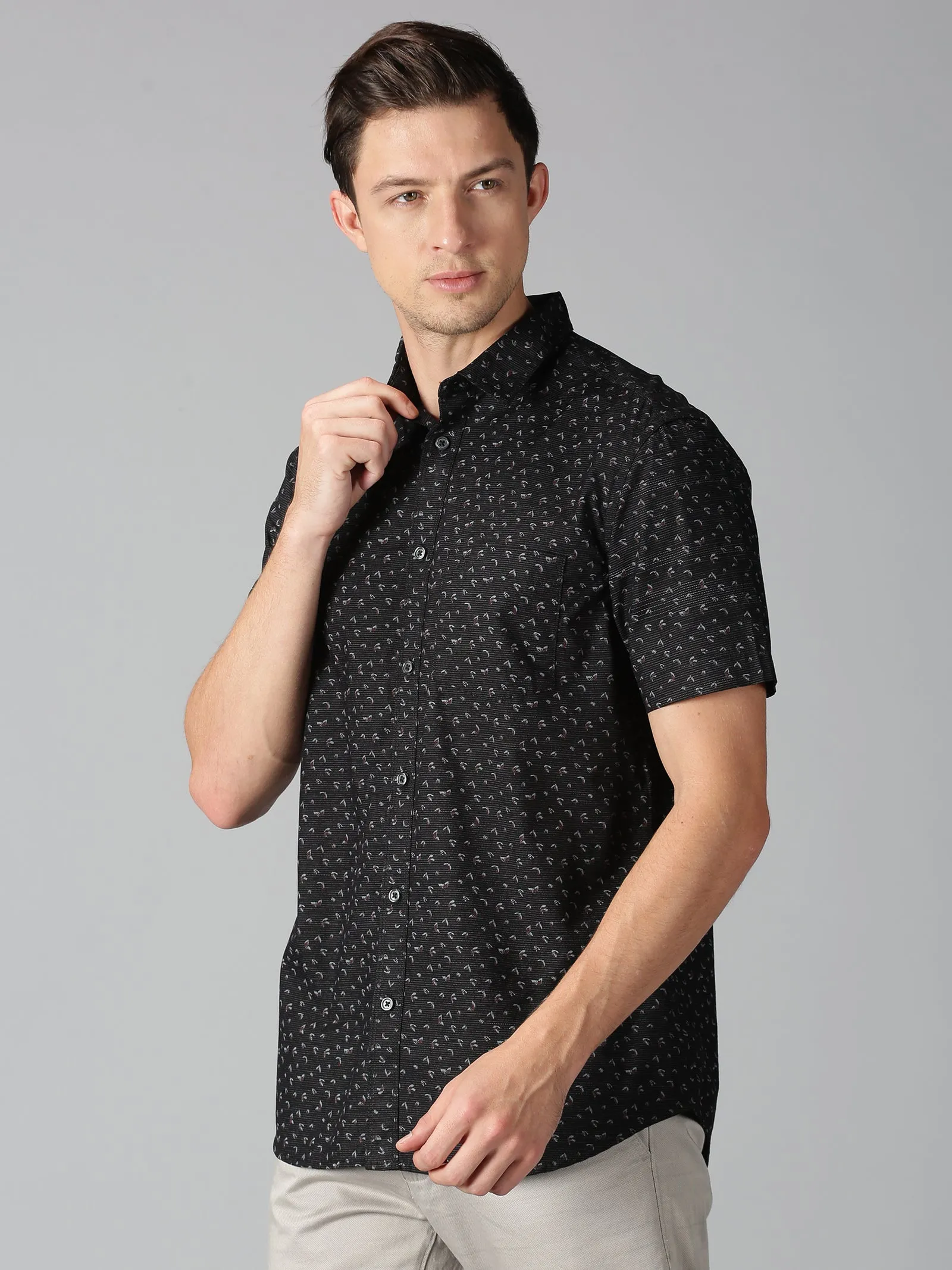 MEN'S BLACK PRINT SLIM FIT SHIRT