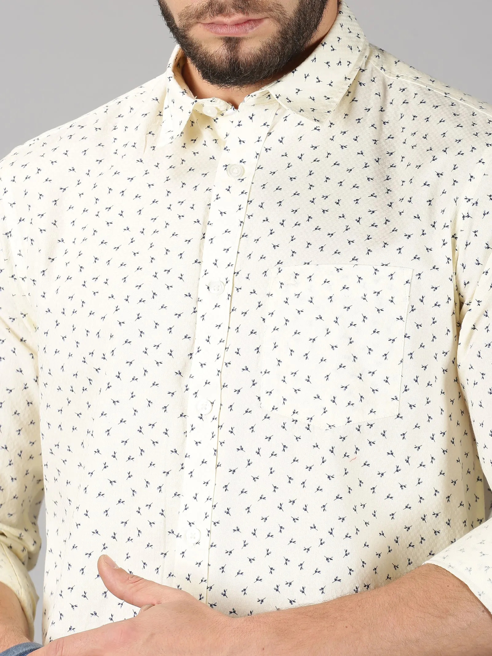 MEN'S CREAM PRINTED SLIM FIT SHIRT