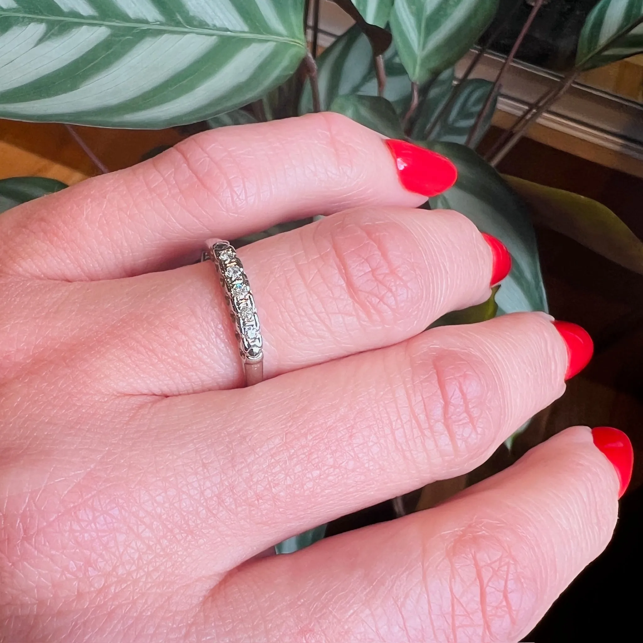 Mid-Century Diamond Band with Chain Link Motif