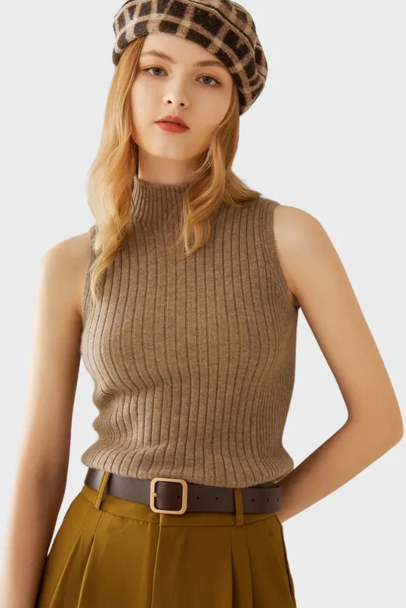 Mock-Neck Cashmere Vest