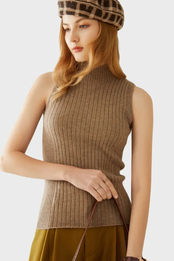 Mock-Neck Cashmere Vest