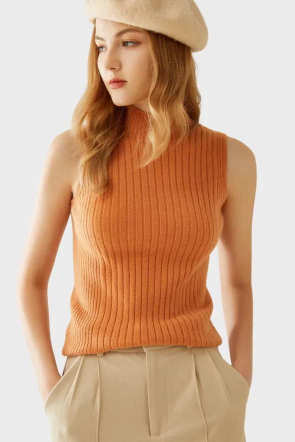 Mock-Neck Cashmere Vest