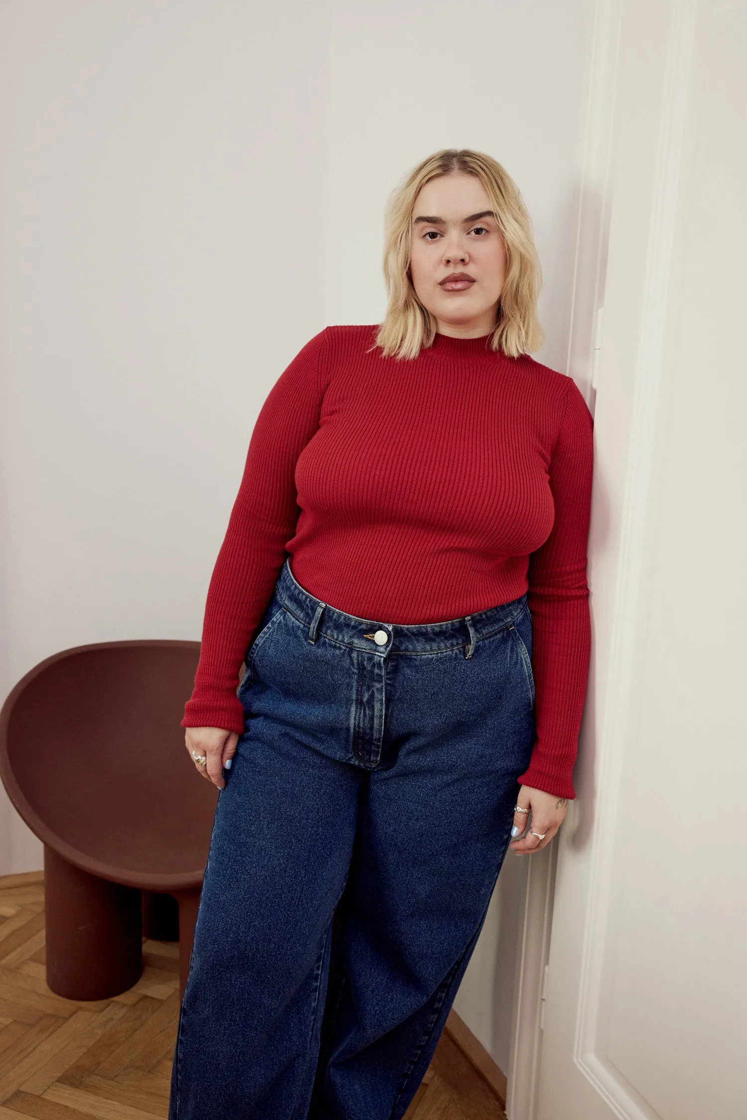 Mona Fine Knit Mock Neck Red