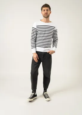 Naval authentic striped sailor shirt - in combed cotton (NEIGE/NOIR)