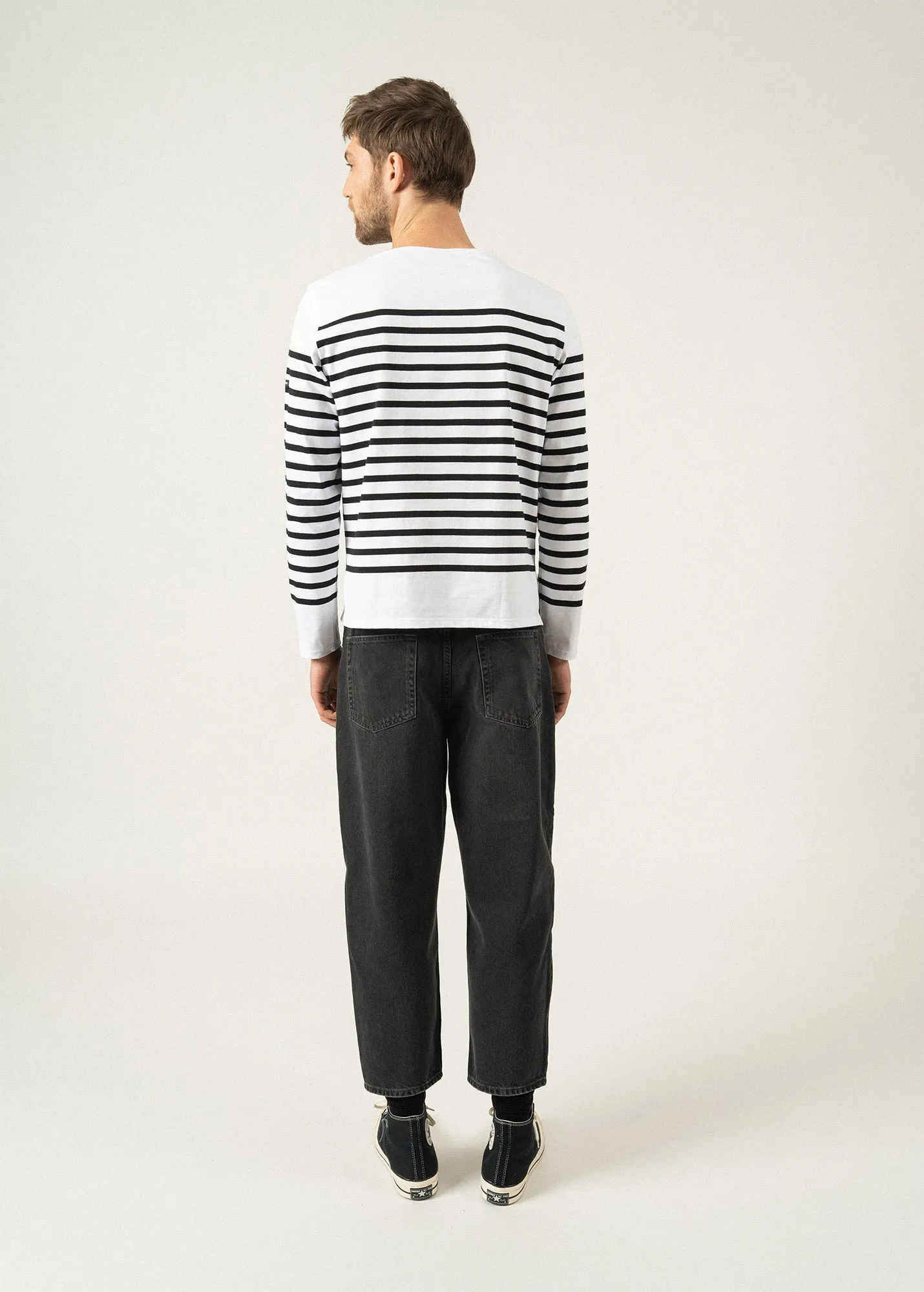 Naval authentic striped sailor shirt - in combed cotton (NEIGE/NOIR)